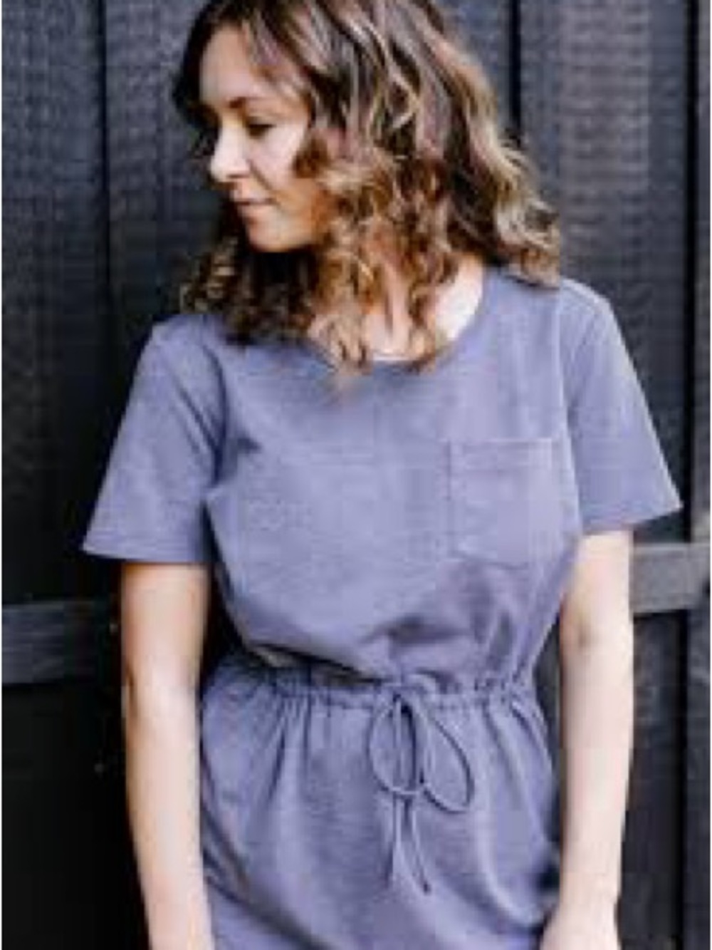 Womens Short-Sleeve Drawstring Pocket Tee - Slate Blue